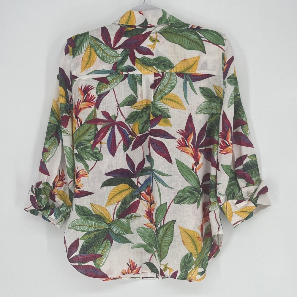 Chicos 100% Linen Tropical Floral Button Up Shirt Womens 1 M Resort Coastal - Picture 3 of 11